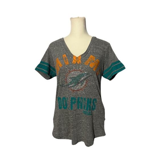 NFL Team Apparel Miami Dolphins Women’s T Shirt Rhinestones Medium - Picture 1 of 11